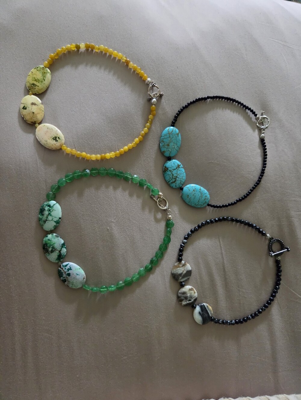 Set of 4 handmade multi stone necklaces  - boho, Lucky Brand style, western moto